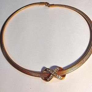 Gold choker necklace with infinity and faux diamonds. As new